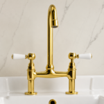 Uk Style Double Handle Swivel Kitchen Faucet Antique Brass Bridge - Image 3