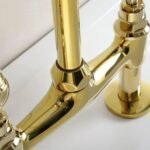 Uk Style Double Handle Swivel Kitchen Faucet Antique Brass Bridge - Image 4