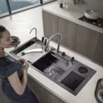 Premium 304 Stainless Steel Handmade Kitchen Sink with Modern Waterfall Design