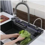 Premium 304 Stainless Steel Handmade Single Bowl Kitchen Sink with Waterfall Faucet - Image 4