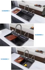 Premium 304 Stainless Steel Handmade Single Bowl Kitchen Sink with Waterfall Faucet - Image 5
